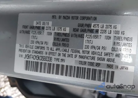 2019 Mazda Cx-5 Touring from USA, damaged, VIN JM3KFACM3K0688338